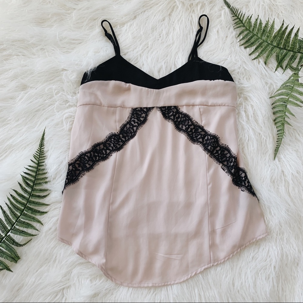 Beautiful black lace + blush dressy camisole
